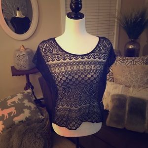 Black lace front top